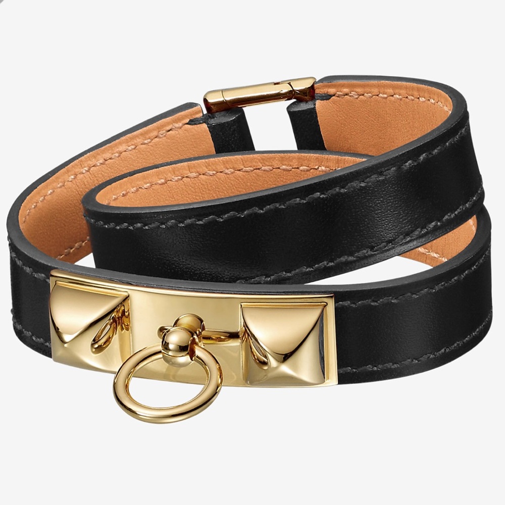 Hermès Rivale Double Tour bracelet, Black/Gold XS